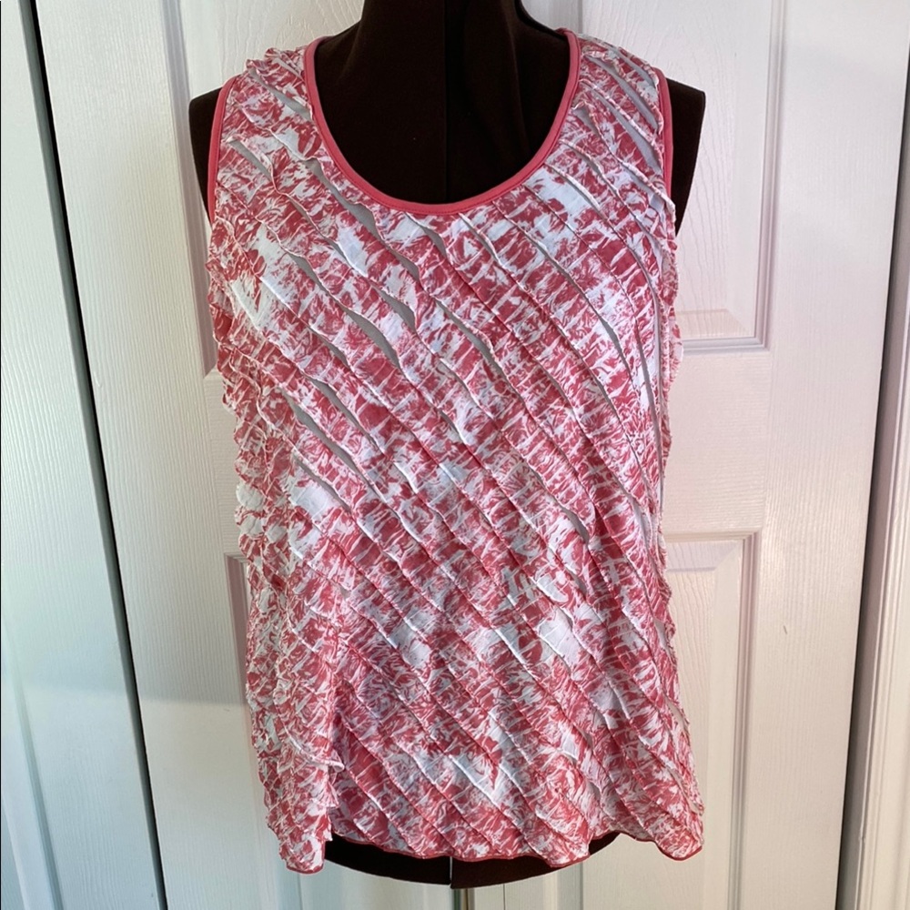 2 for $25 - Reitmans Diagonal Ruffles Sleeveless Tank in Pink and White, 1X Plus
